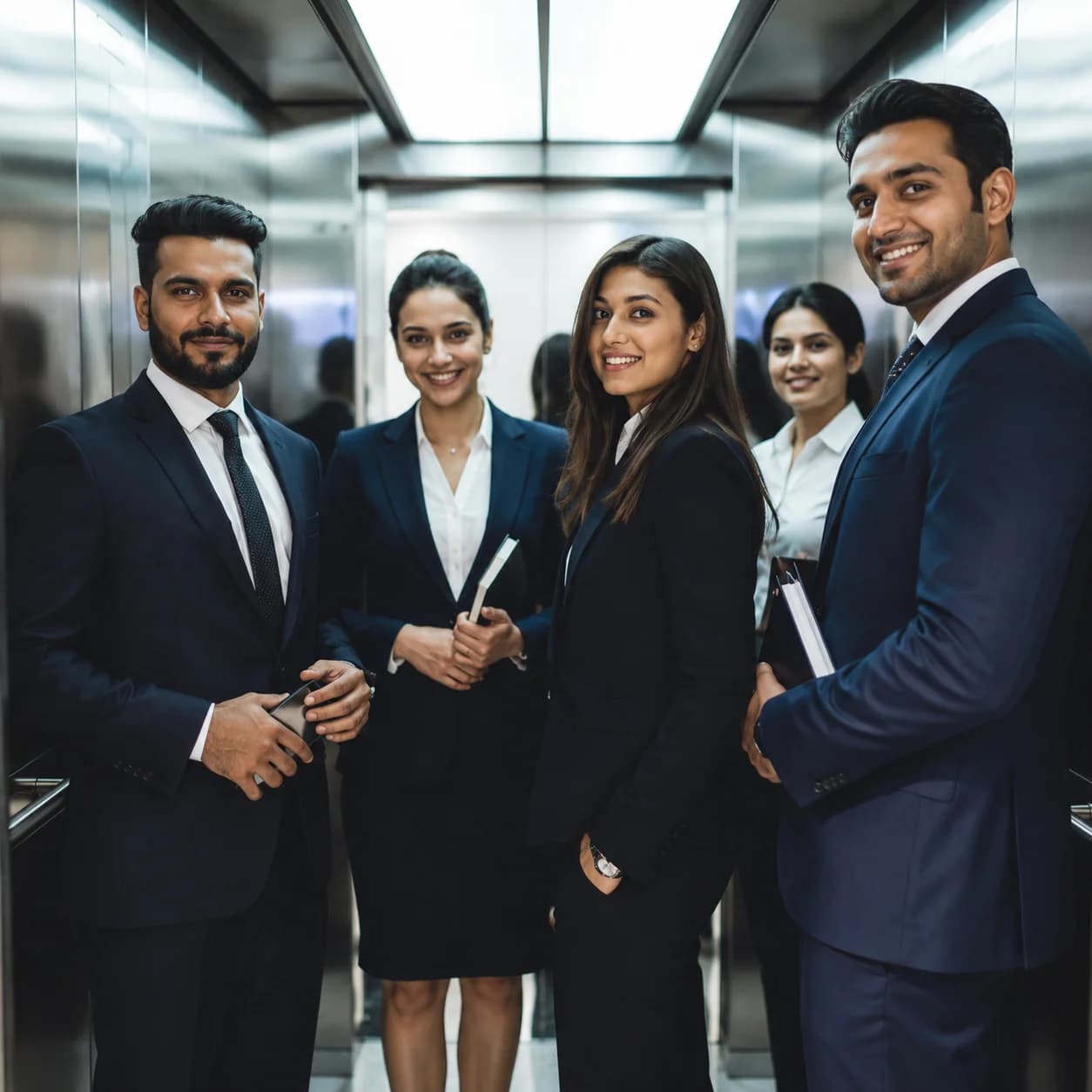 Corporate team in elevator
